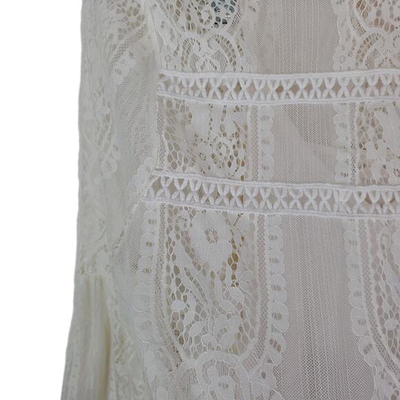 Altard State Crochet Lace Bell Sleeve Lined Top Ivory Sheer Boho Festival Large - Picture 7 of 16